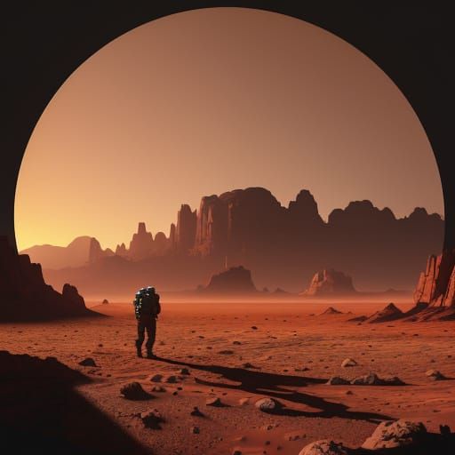 Epic Martian Landscape Digital Painting with Astronauts