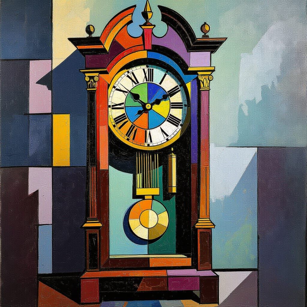 Cubist Impressionist Grandfather Clock with Dappled Light