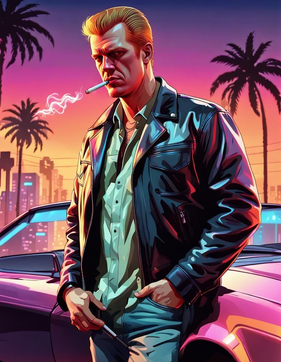 Josh Homme as GTA Character, Vector Illustration
