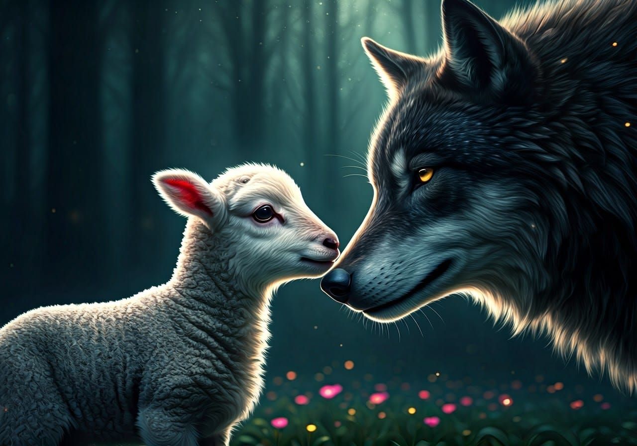 Lamb and Wolf: A Hyper-Realistic Digital Artwork