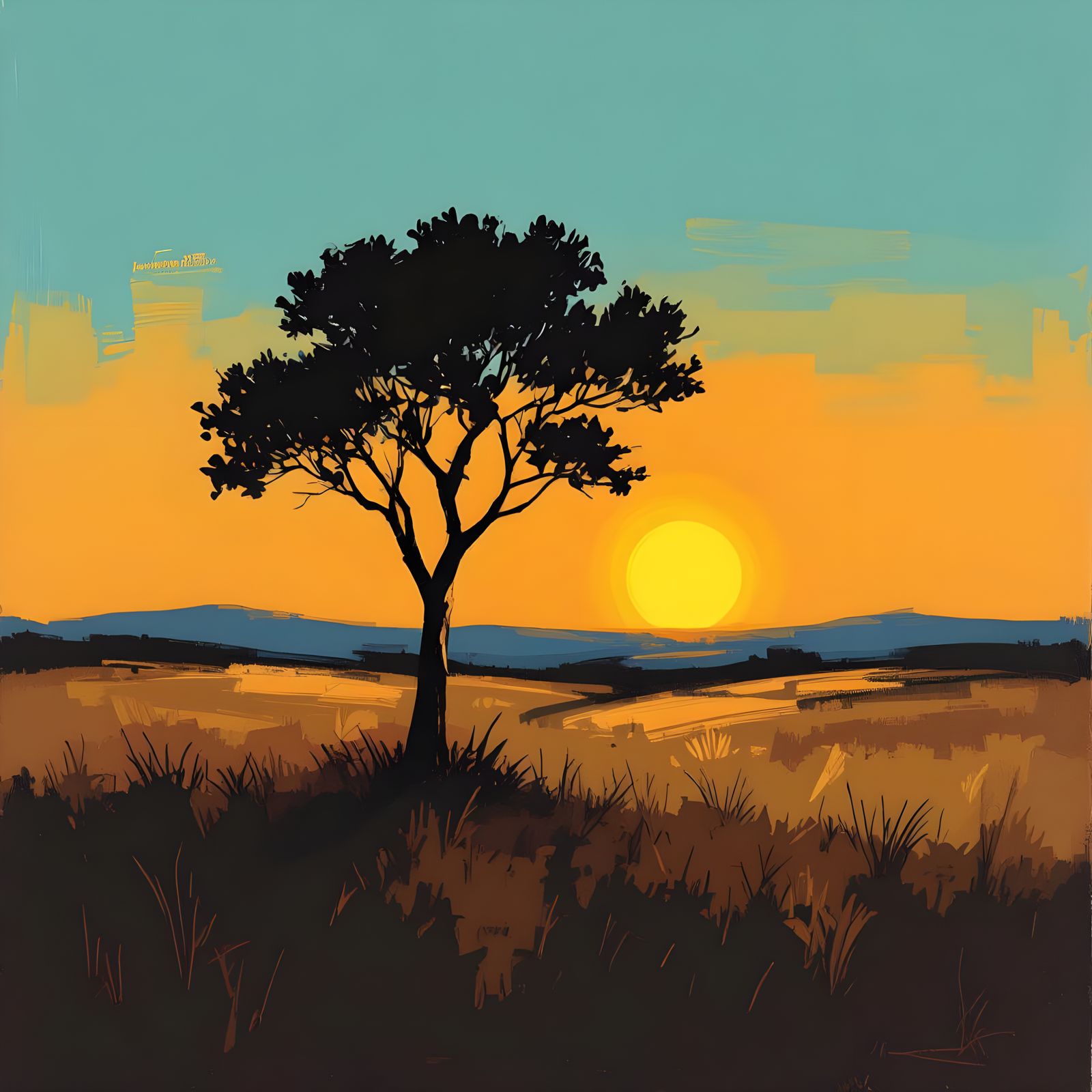 Abstract Expressionist Tree at Horizon in Rothko Style