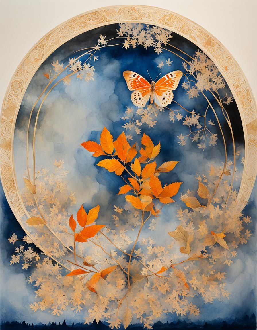 Whimsical Watercolour Painting of a Butterfly in a Vibrant O...