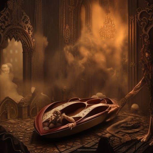 Dramatic Vampire in Coffin: Digital Matte Painting