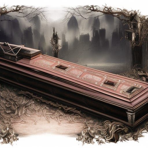 Dramatic Vampire in Coffin Digital Painting