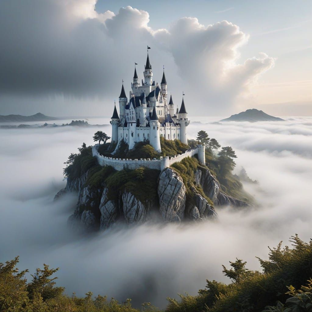Surreal Foggy White Castle Landscape