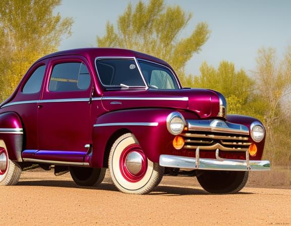 Burgundy 1946 Ford Coupe on Dirt Road