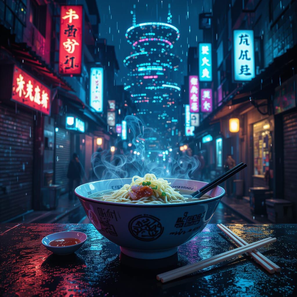 Cyberpunk Ramen Bowl with Holographic Noodles