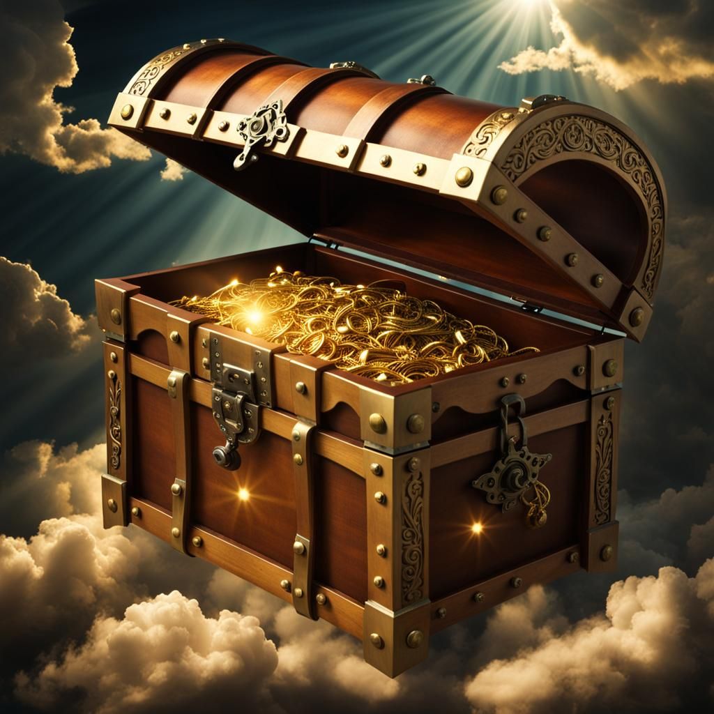 Treasure Chest Floating in Blue Sky