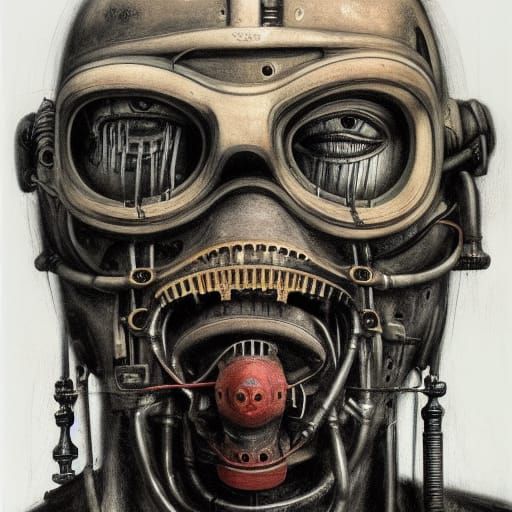 Horrendous Mask Portrait in Dieselpunk Cyberpunk Style