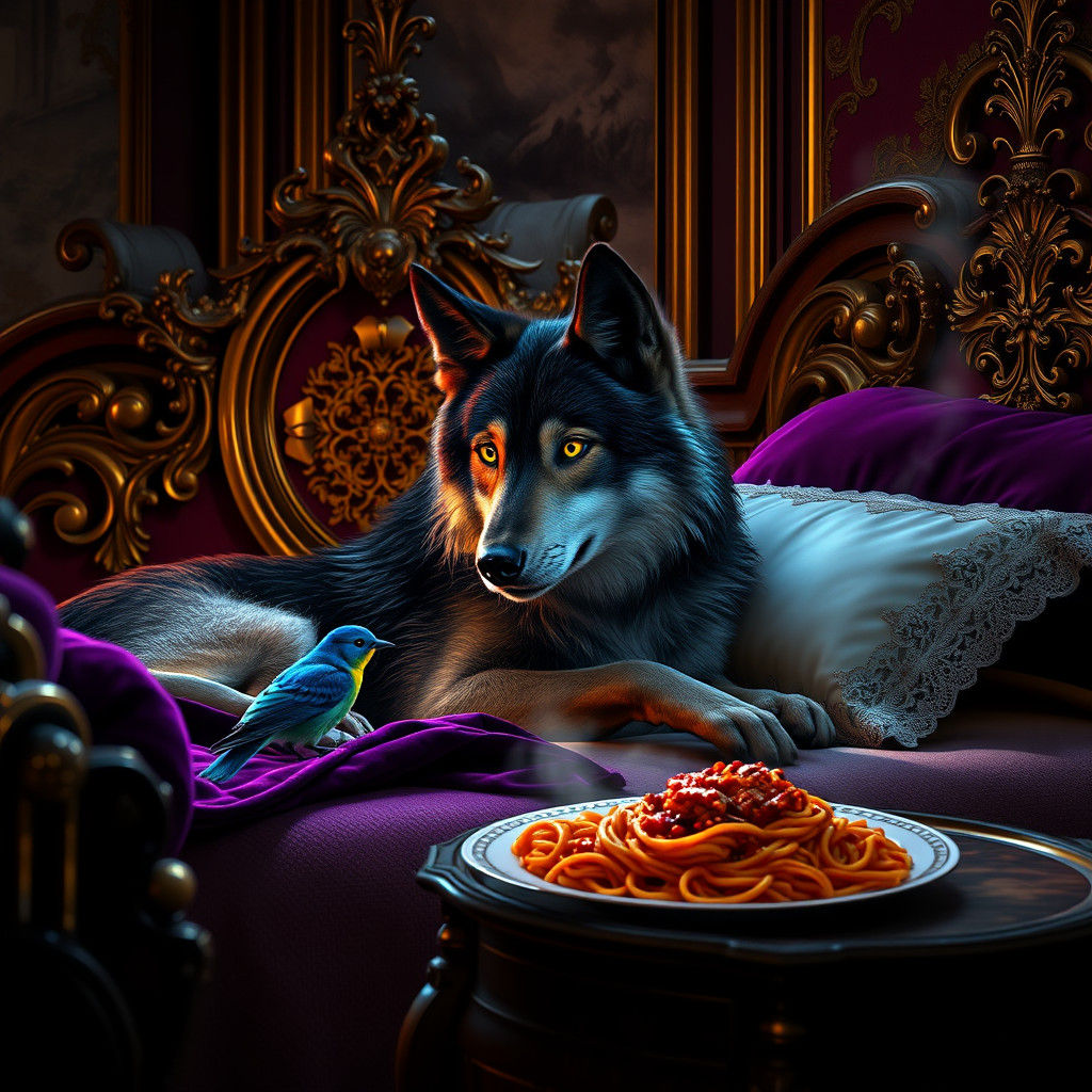 Wolf and Bird Watch Movie in Baroque Room