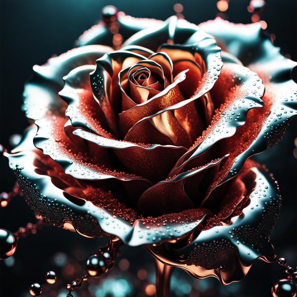 Intricate Metallic Chrome Rose with Fractal Details