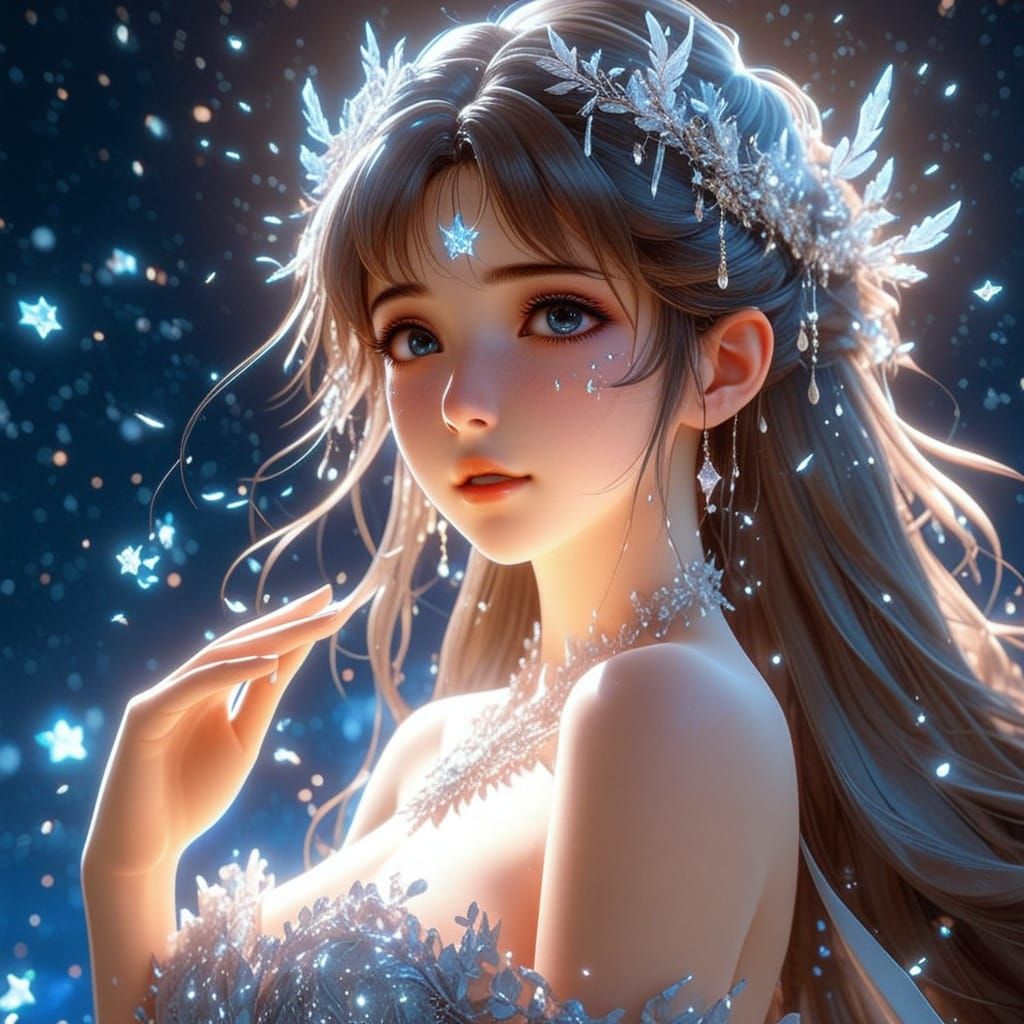 Ethereal Galaxy Goddess Weeping Light: Anime Portrait