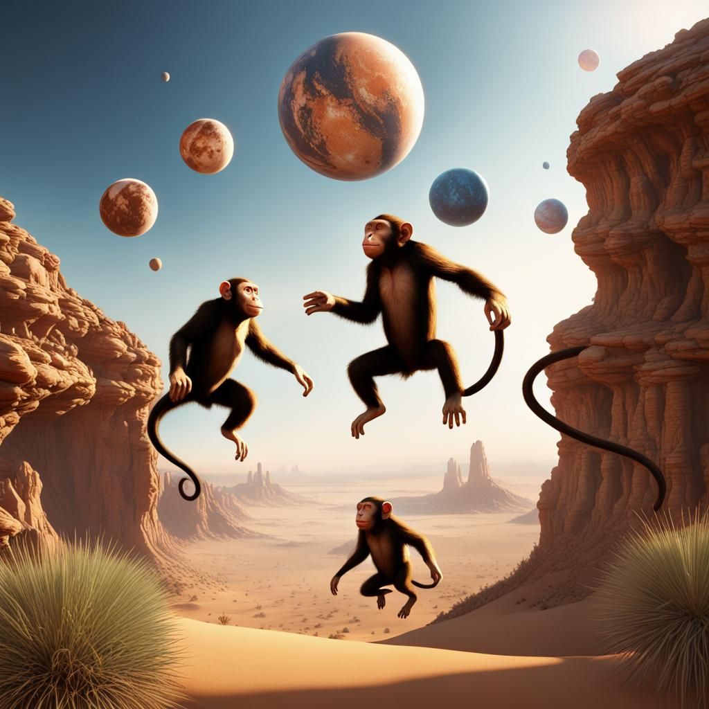 Monkeys Leap from Plane in Desert Planetscape
