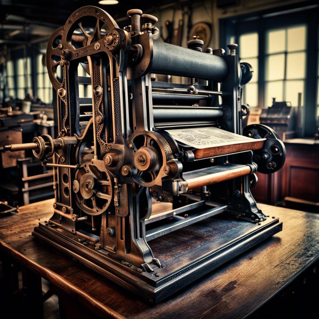 Hyperrealistic Vintage Printing Press in HDR