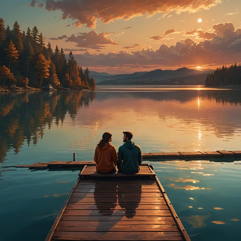 Golden Sunset Lake: Fantasy Matte Painting