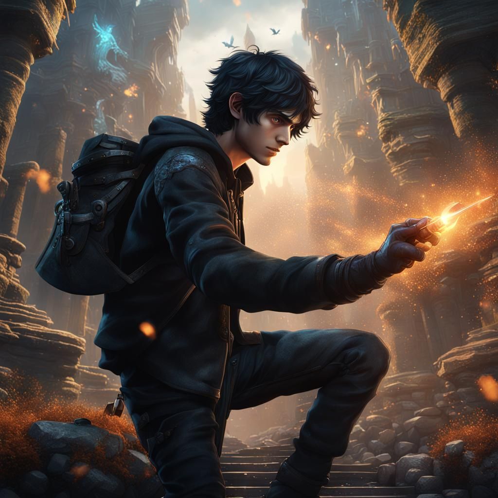 Nico Di Angelo Playing Mythomagic in Detailed Matte Painting