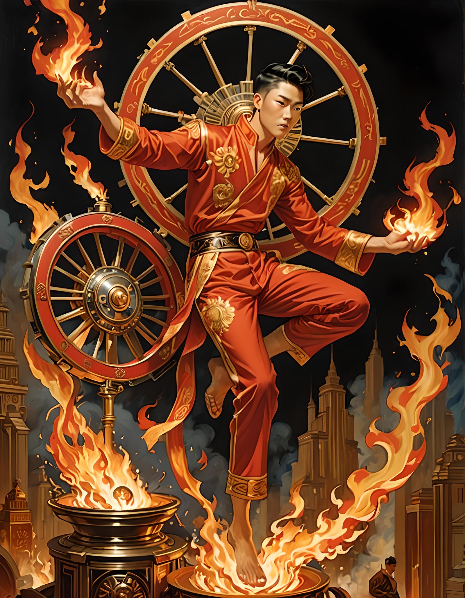 Fiery Teen in Art Deco Sci-Fi Style