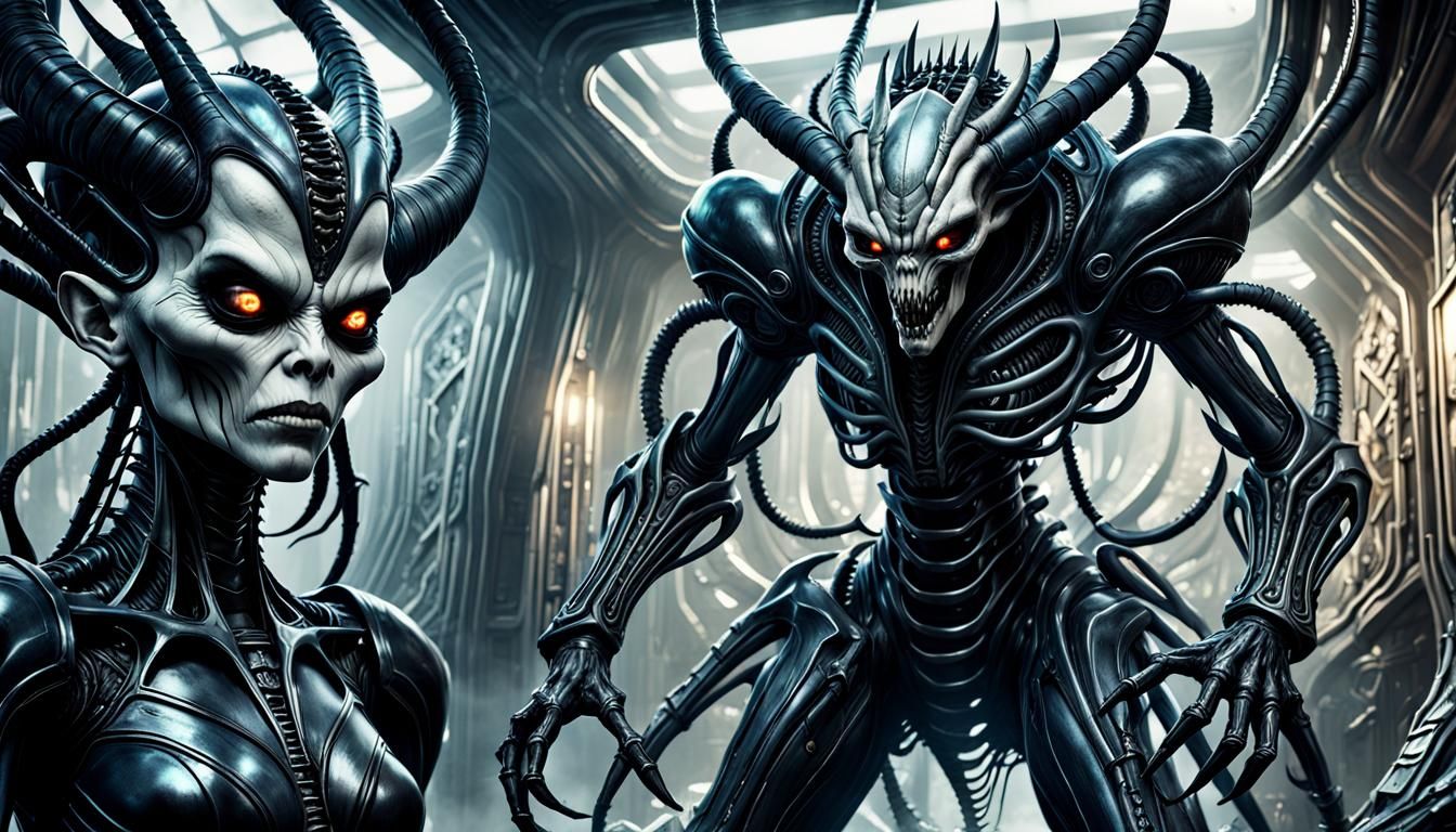 Menacing Alien Queen of Chaos: Sci-Fi Horror Art