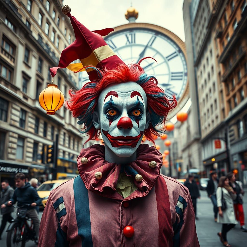 Surreal Clown in London Square: A Kaleidoscope of Color and ...