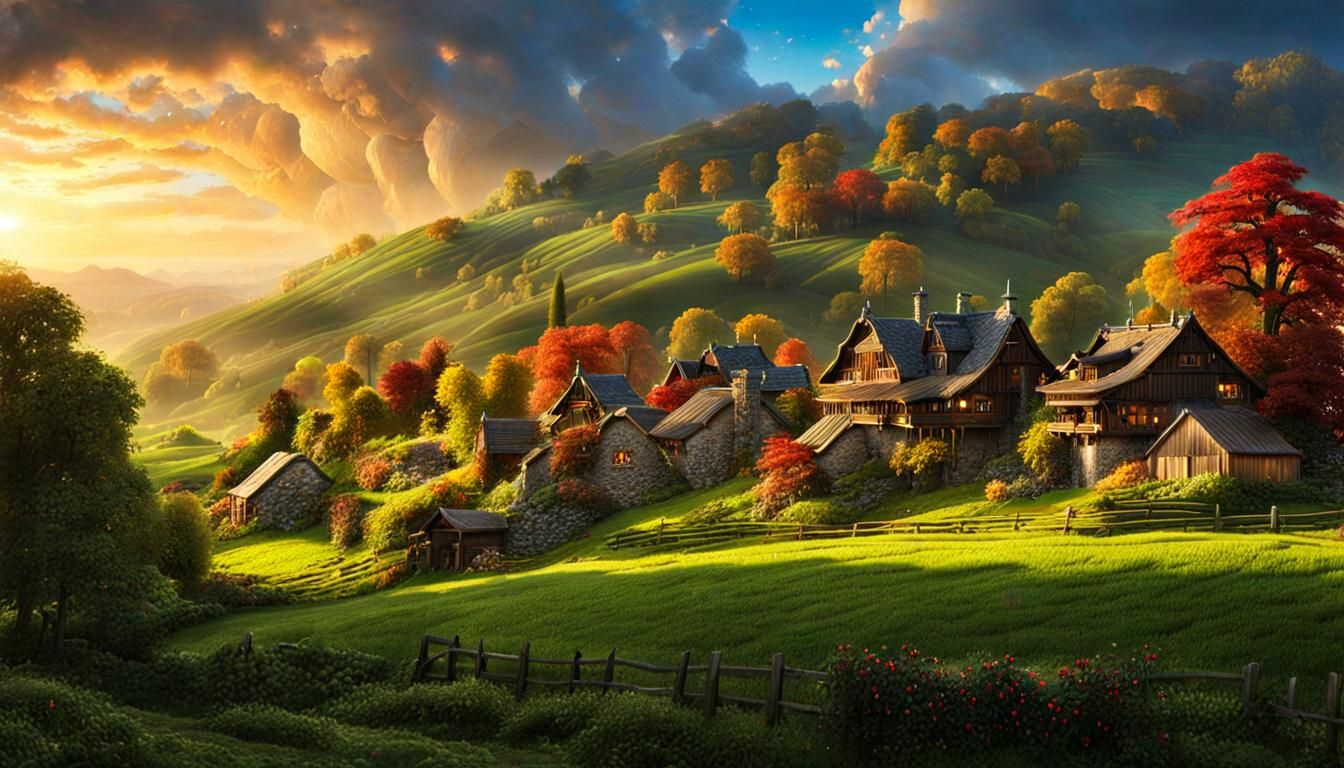 Cosmic Countryside Village: Hyperdetailed Fantasy Art