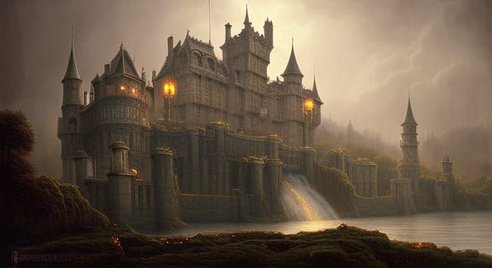Haunted Mega Castle Painting in Hyperrealistic Style