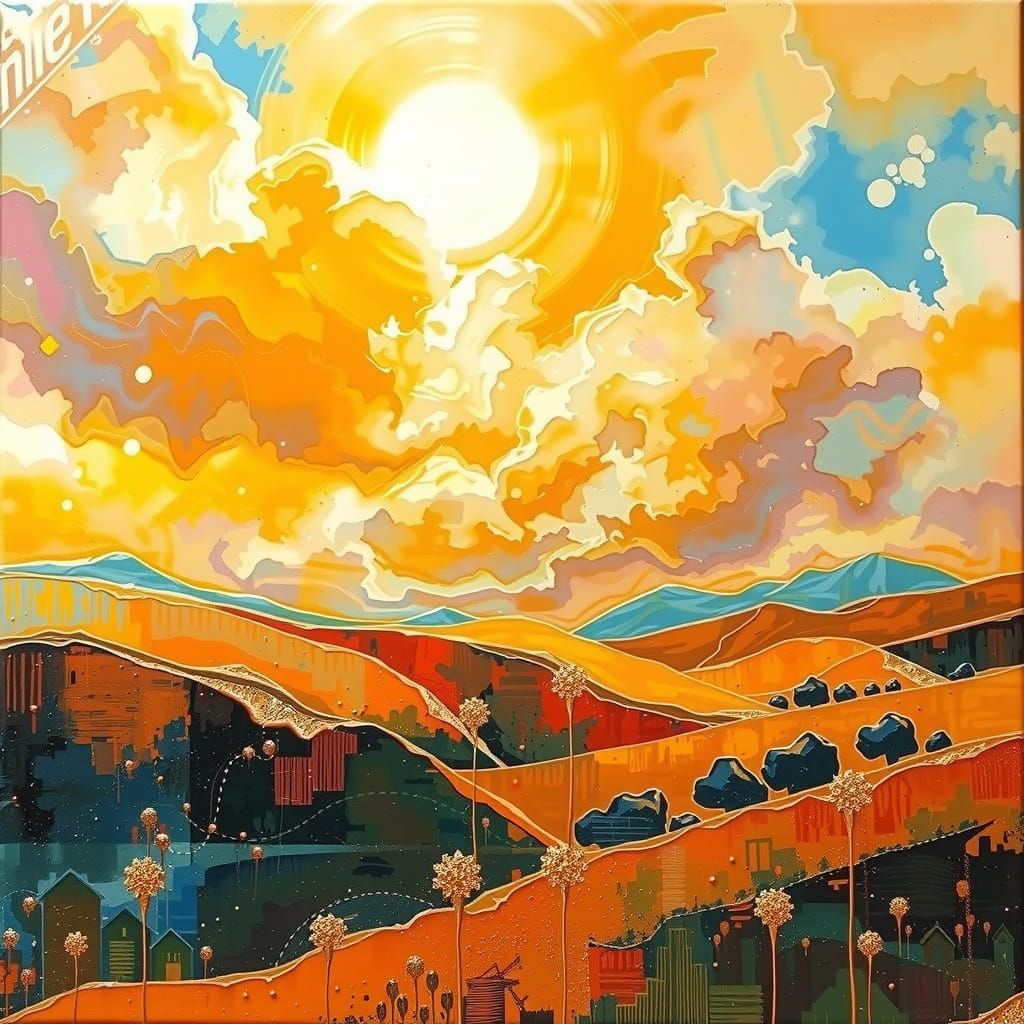 Dark Abstract Landscape with Golden Glitter Canvas