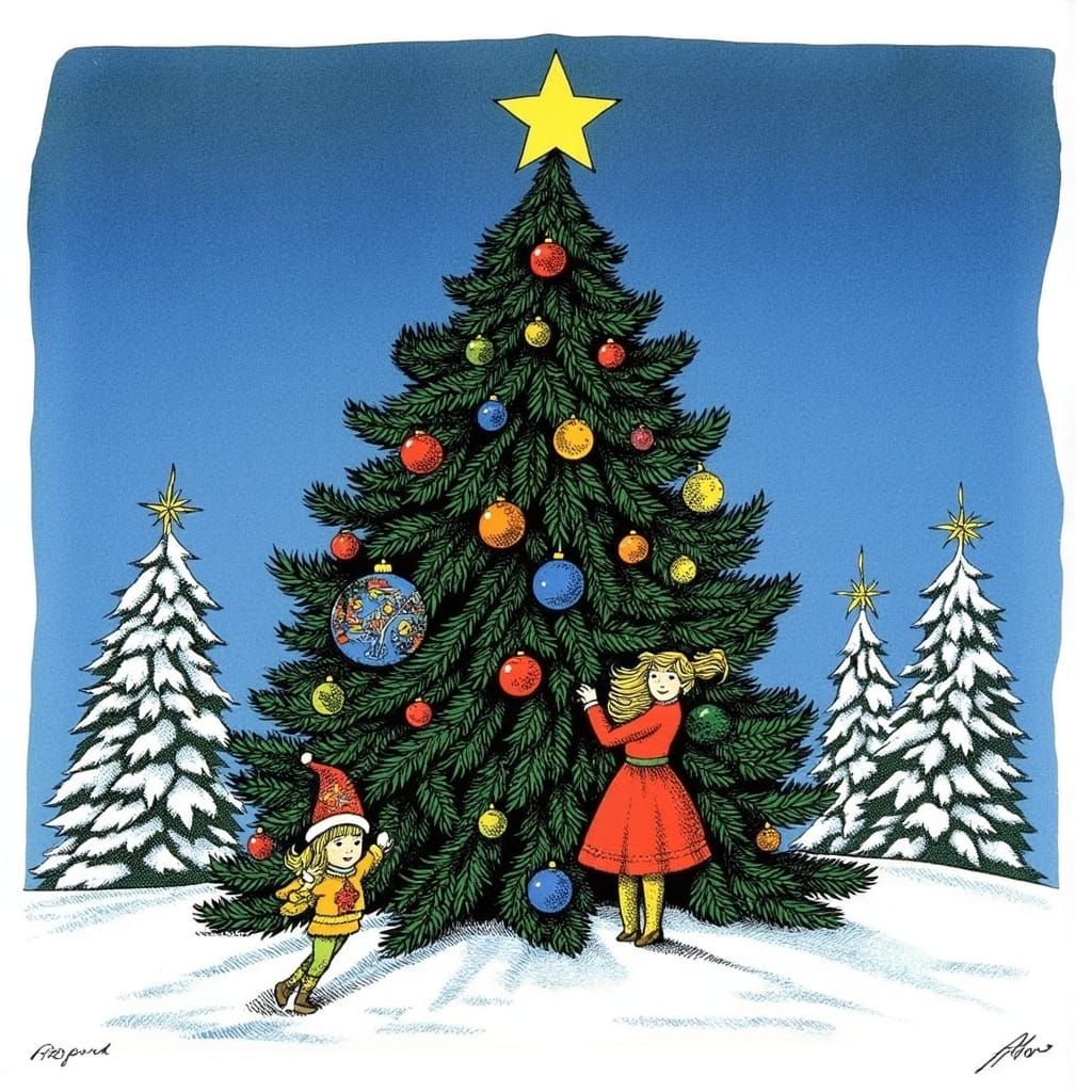 Winter Wonderland Landscape in Traditional Swiss Folk Art St...