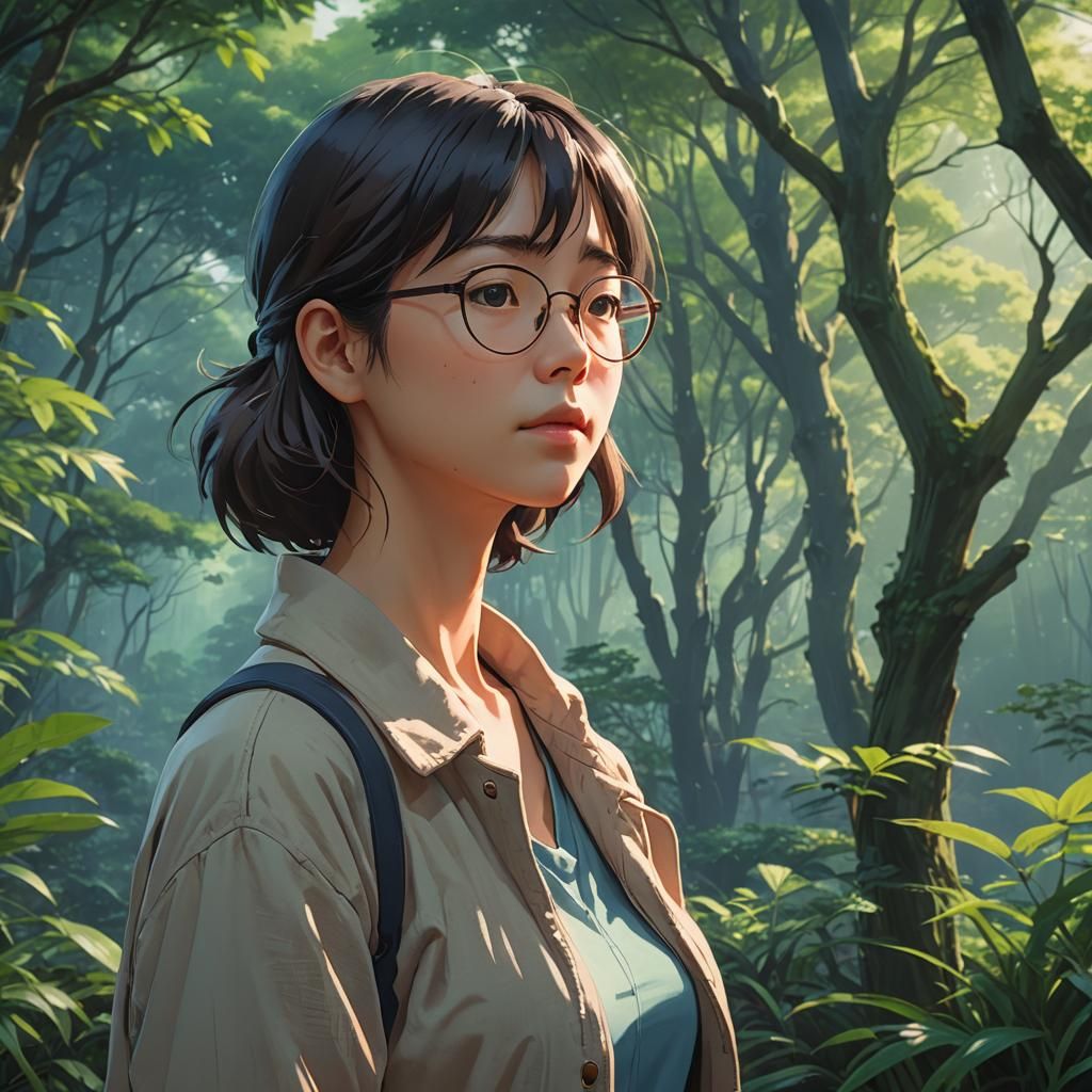 Woman in Glasses: Makoto Shinkai Anime Concept Art