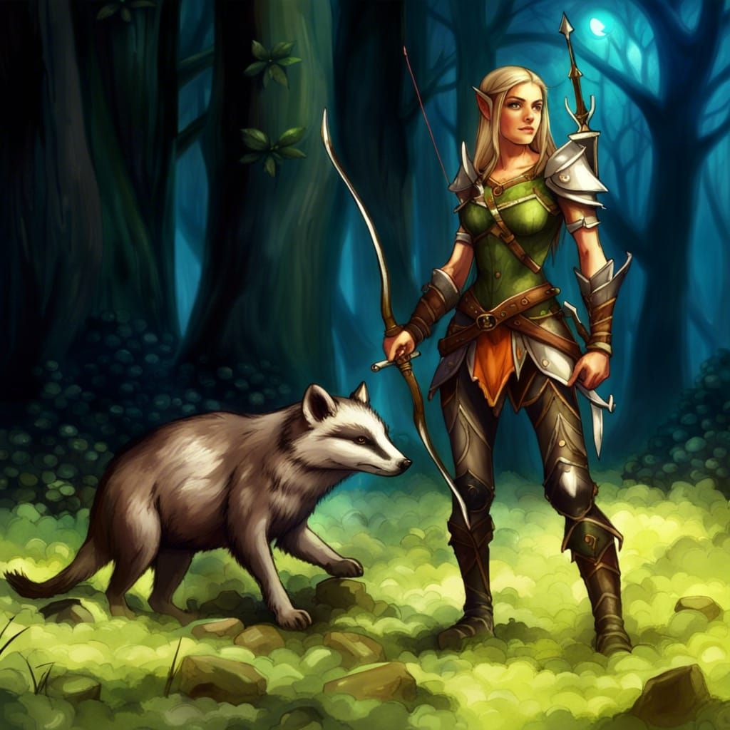 Female elf ranger and familiar