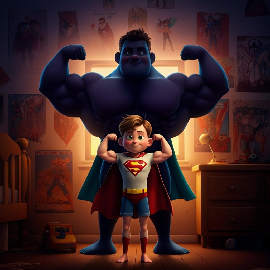 Boy Embracing Superhero Potential in Dramatic Contrast