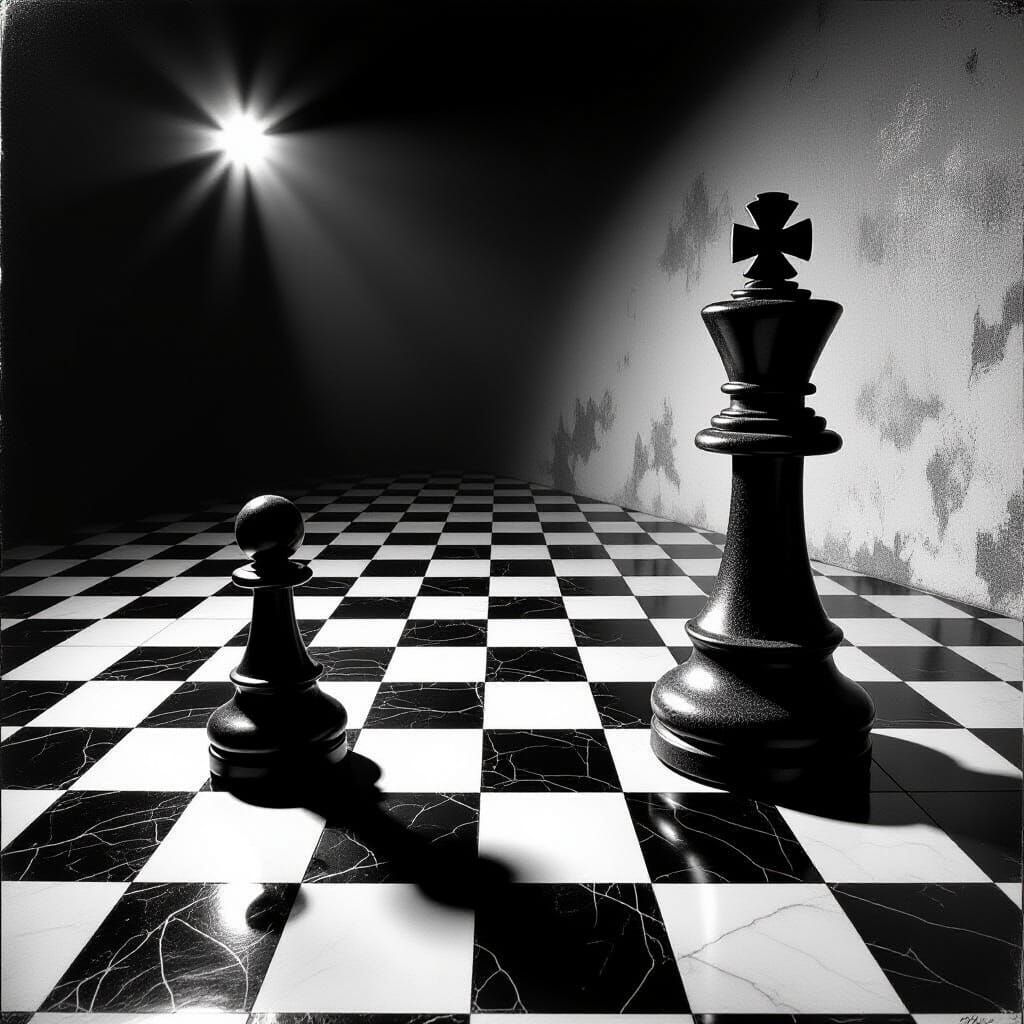 Chess Piece in Noir Style with Deep Shadows