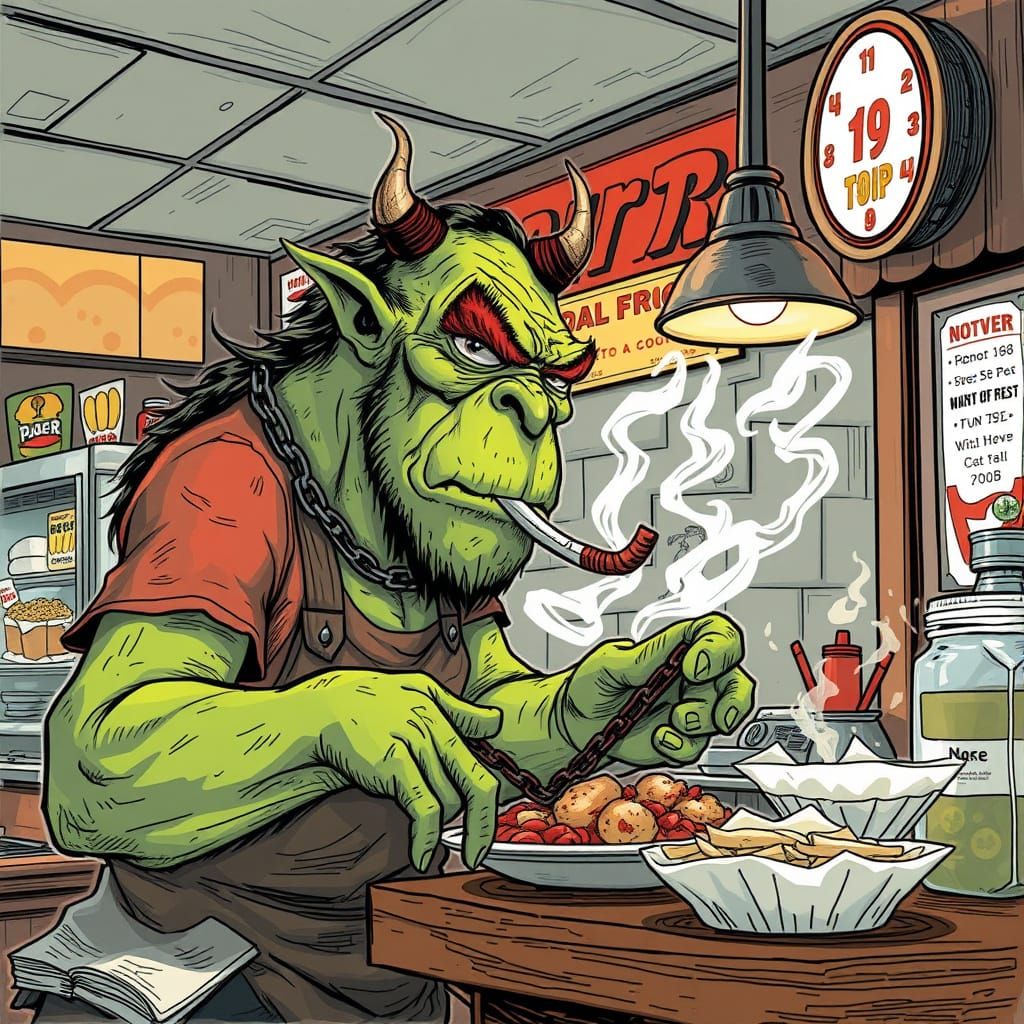 Realistic Ogre Prepares Meal in Fast Food Joint