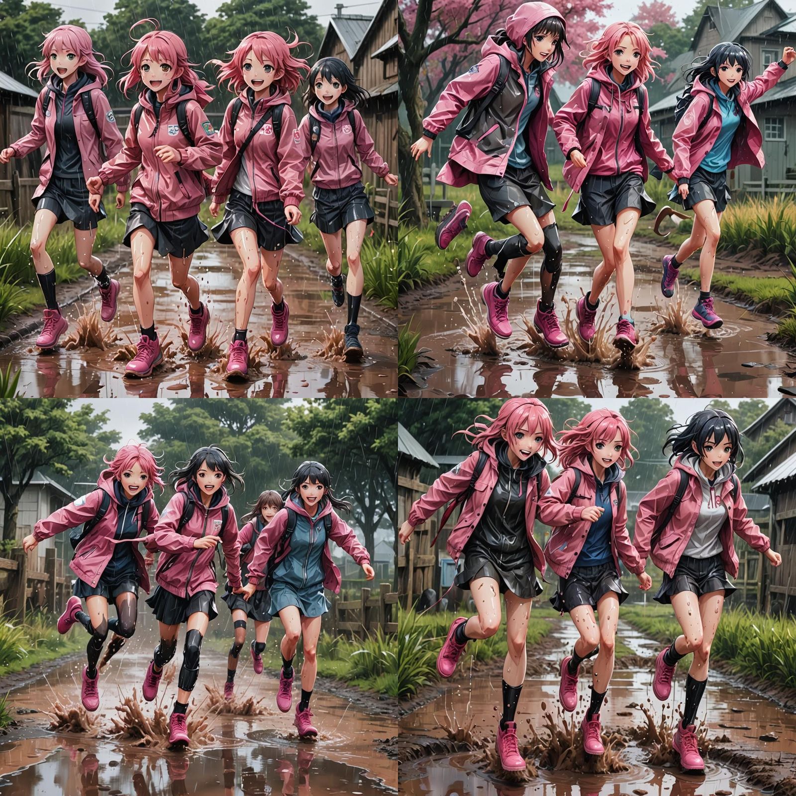 Anime Girls in Muddy Puddles: A Rainy Day Adventure