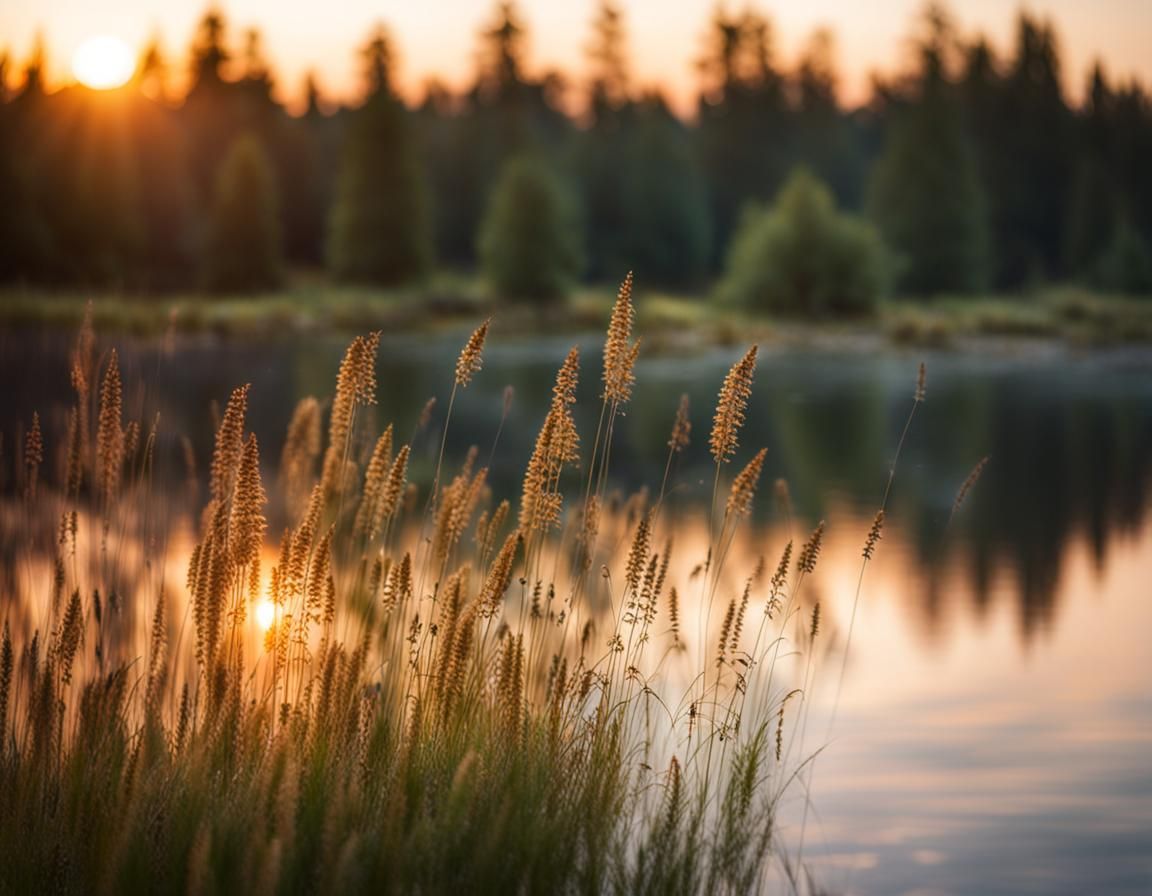 Tranquil Wilderness Scene with Lake at Sunset