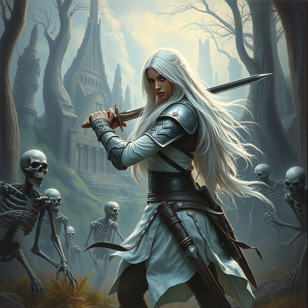 Ethereal Warrior in Mystical Forest