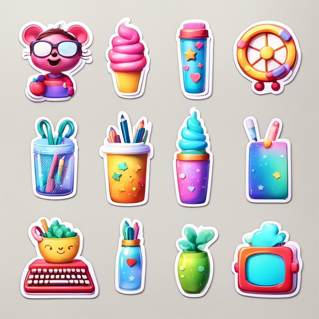 Cute Girly Planner Stickers in 3D Digital Art