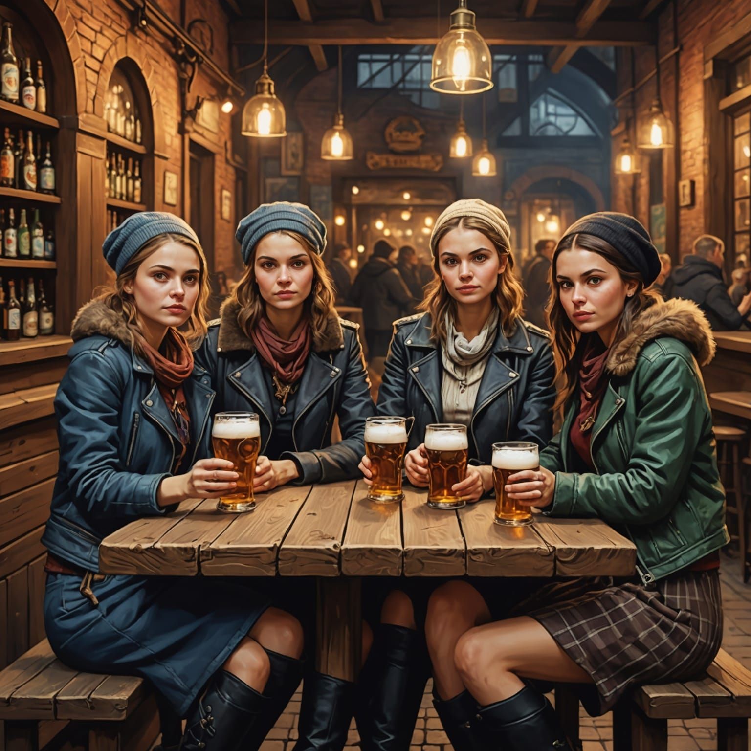 Vintage Beer Hall Scene with Thieves and Women