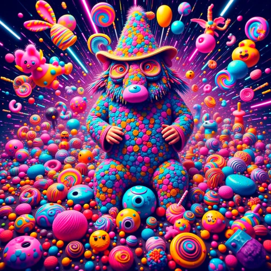 Whimsical Carnival of Glitching Animals and Candy Rides