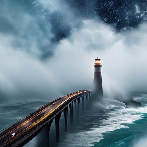 Terrifying High Bridge to Lighthouse in Stormy Seas