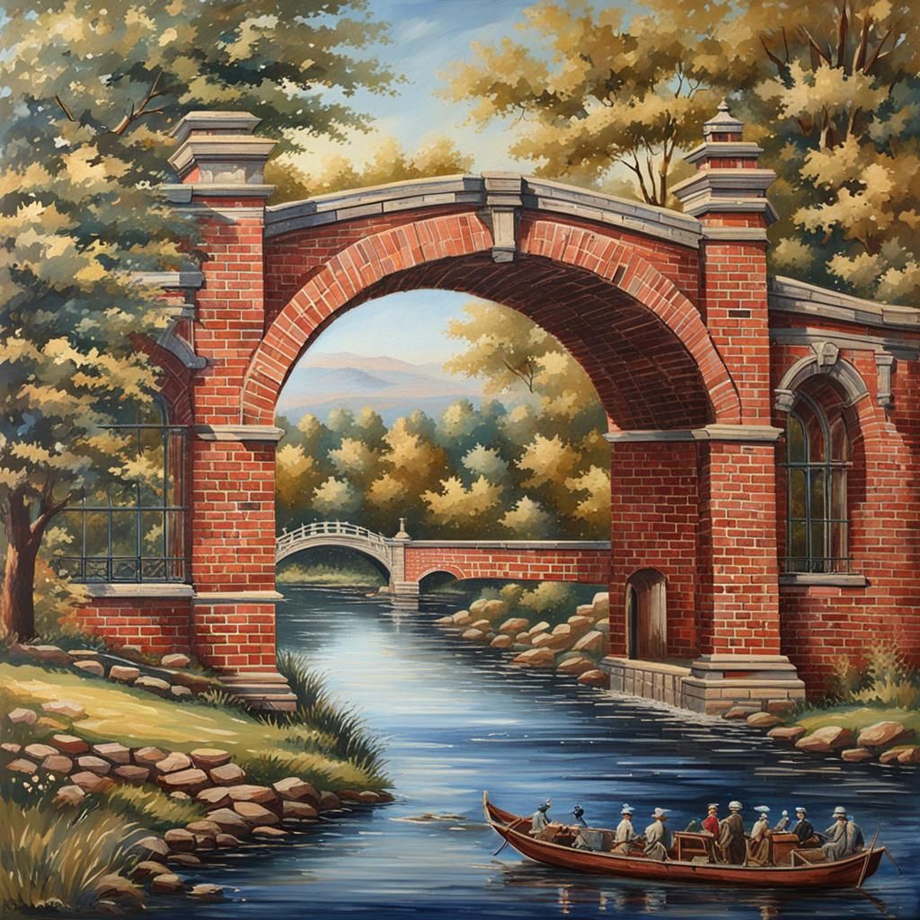 Early Century Brick Arched Bridge Over River