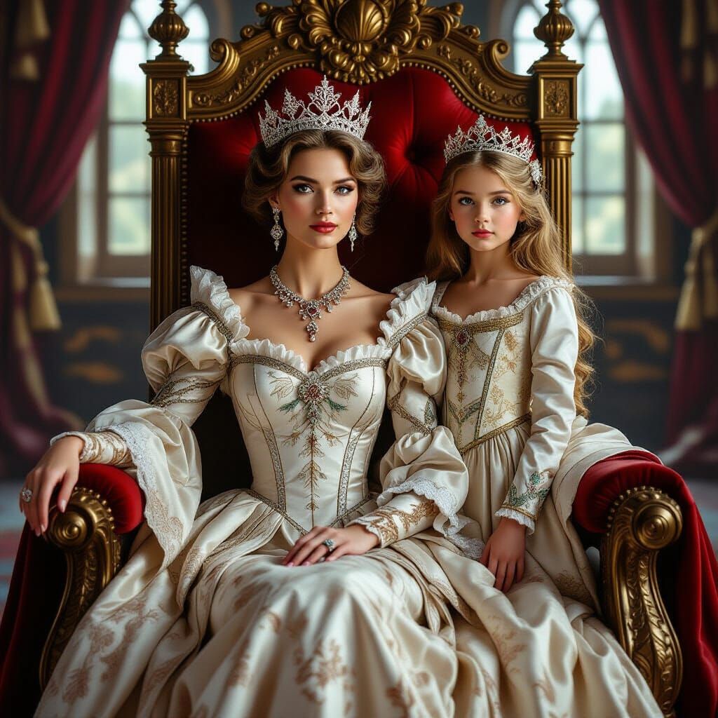 Regal Queen and Princess in Photorealistic Style