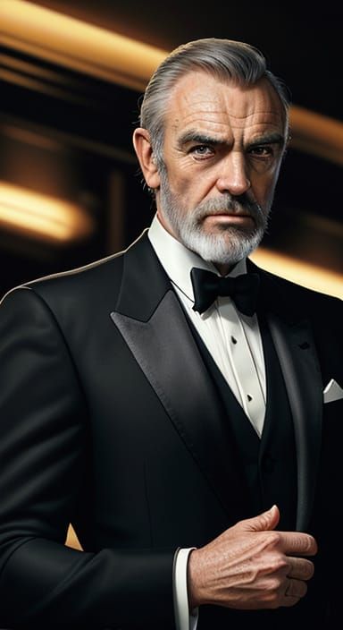 James Bond in Smoky Bar: Oil Painting Style
