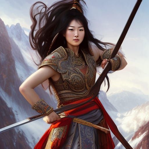 Chinese Warrior Princess with Sword, Detailed Portrait