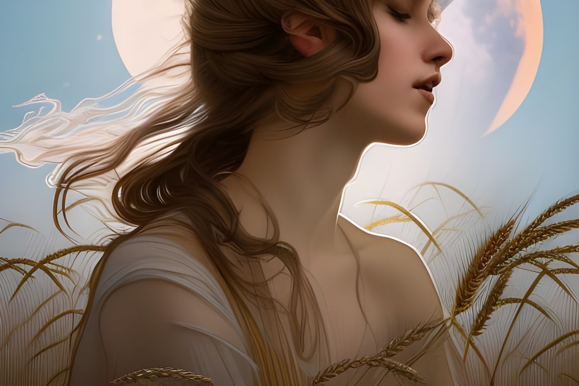 Winged Girl Portrait in Art Nouveau Style