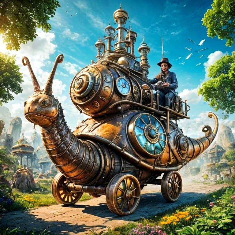 Simpunk-style  racing snail-car