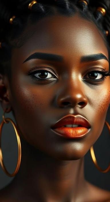 Striking Woman with Bantu Knots in Painterly Realism