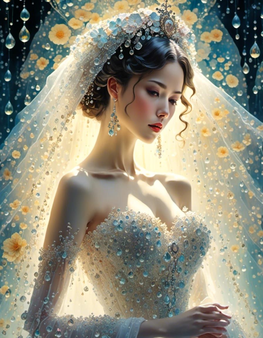 Elegant Woman in Wedding Dress Anime Illustration
