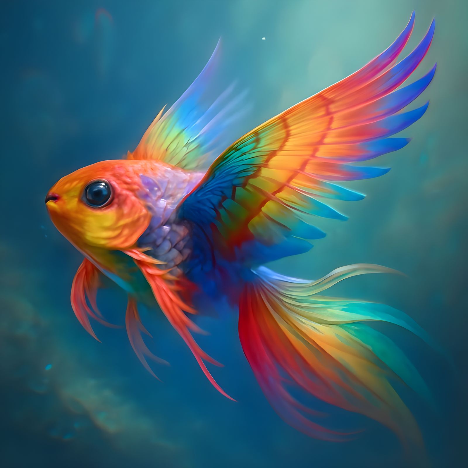 Surreal Goldfish-Bird Hybrid Soars Through Dreamlike Underwa...