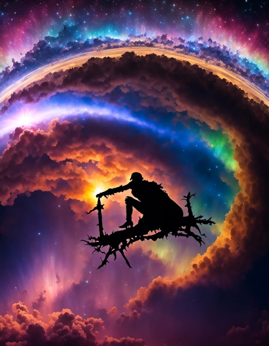 Silhouette Against Aurora in Extreme 3D Paper Style