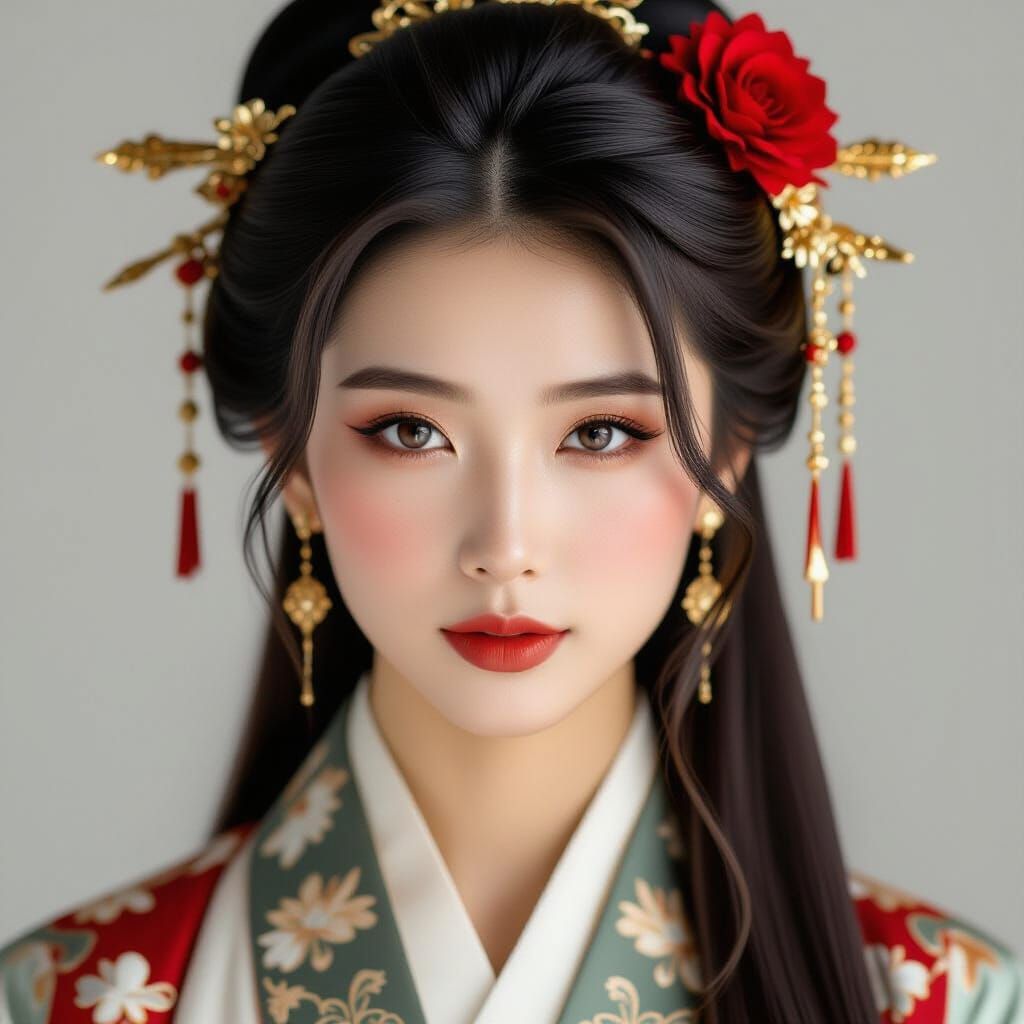 Asian Woman Portrait with Traditional Headdress